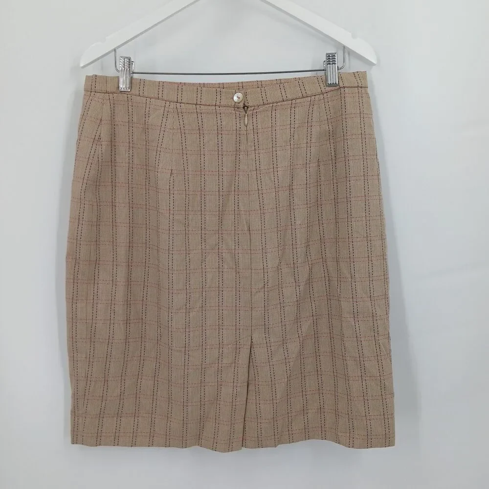 womans vintage nicola italian size 14 tan plaid mini pencil skirt office teacher